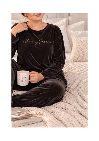Nisanca Büyük Beden Kadife Kadın Pijama Takımı - Süper Soft Kadife Kahve