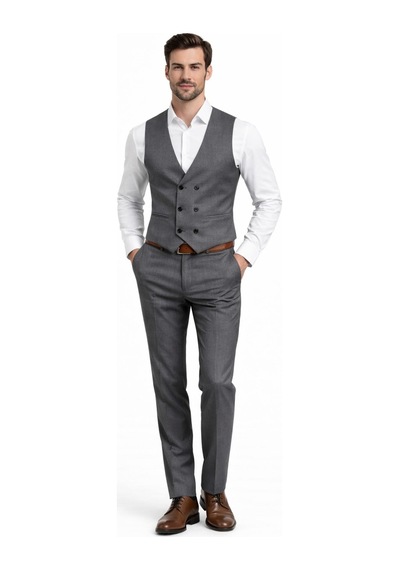 Suitmen Erkek Silim Fit Yelekli Çift Yırtmaçlı Takım Elbise Bgl-st05328 Koyu Gri
