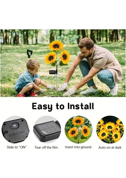 Güneş Enerjili Solar Bahçe Aydınlatması - 2'li Paket Dev Ayçiçeği Led Lamba - Su Geçirmez Dekoratif Bahçe Sarı