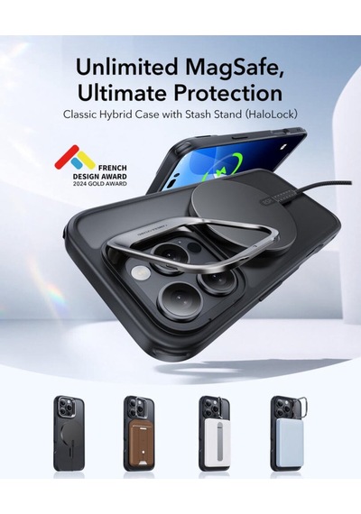 Esr Apple Uyumlu iPhone 16 Pro Halolock Mag Safe Classic Hybrid Standı Silikon Kılıf Buzlu Siyah Çok Renkli