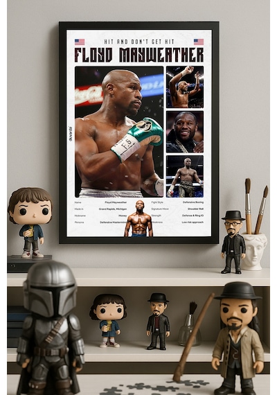 Floyd Mayweather Boks Siyah Ahşap Çerçeveli Poster, Dekoratif Dövüş Duvar Tablosu
