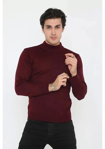 Erkek Yarım Balıkçı Yaka Triko Kazak - Bordo
