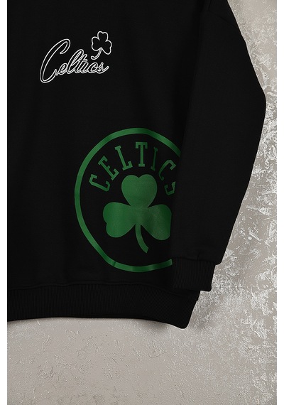 Wolters Outdoors Çocuk Celtic Oversize Baskılı Pamuklu Uzun Kollu Bisiklet Yaka Sw Siyah