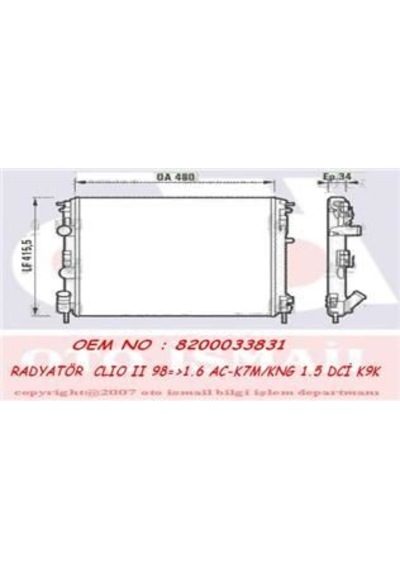 VALEO 732721 Su Radyatörü CLIO II Symbol 01- 1.2 1.4 1.6 16V 1.4I 1.5 DCI CLIO Symbol II 08- CLIO Thalia II 08- Kangoo / Logan 04- Sandero 08-