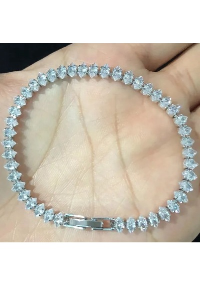 Gümüş Renk Zirkon Taşlı Mekik Model Su Yolu Çelik Bileklik - 3177 Gümüş