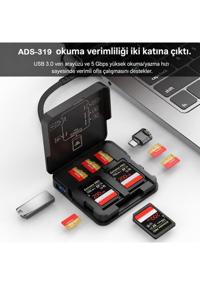 Sd/tf Hafıza Kartı Okuyucu 5 Kart Usb-a Usb-c 3.0 5gbps Ads-319