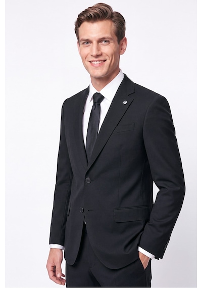 Efor Slim Fit Mono Yaka Çift Yırtmaç Yünlü Siyah Takım Elbise Tk 949