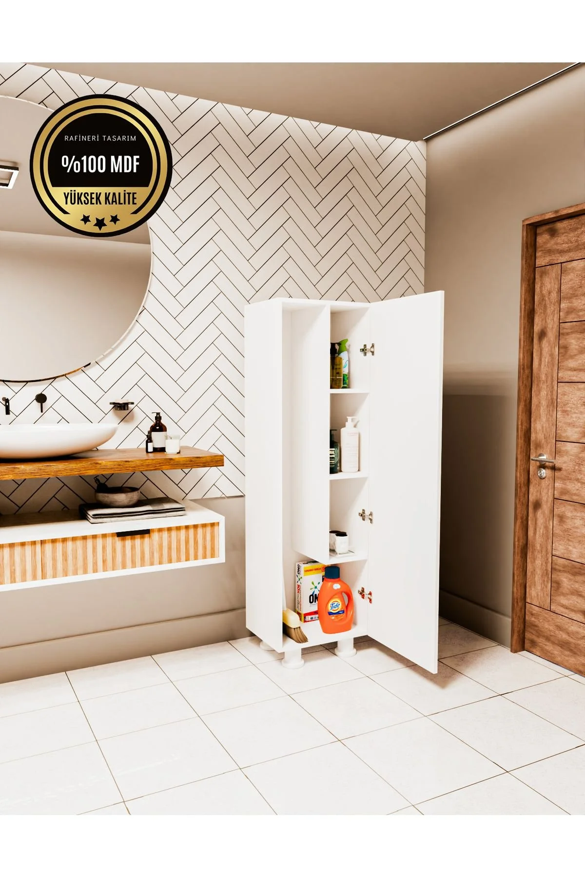 Elox Banyo Dolabı Raflı,balkon Dolabı,mutfak Dolabı Çok Amaçlı Dolap Beyaz