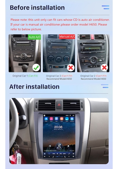 Toyota Corolla 2007-2014 Tesla Multimedya Navigasyon Usb Kamera Carplayer 6 Ram