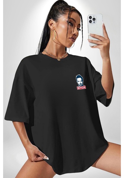 Breaking Bad Siyah Oversize Unisex Ön Sol Yan Minimal Baskılı Tişört Koyu Siyah