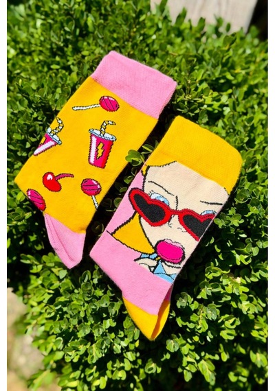 Lousocks Unisex Şekerli Kız Sağlı Sollu Farklı Desenli Spor Çorap Çok Renkli