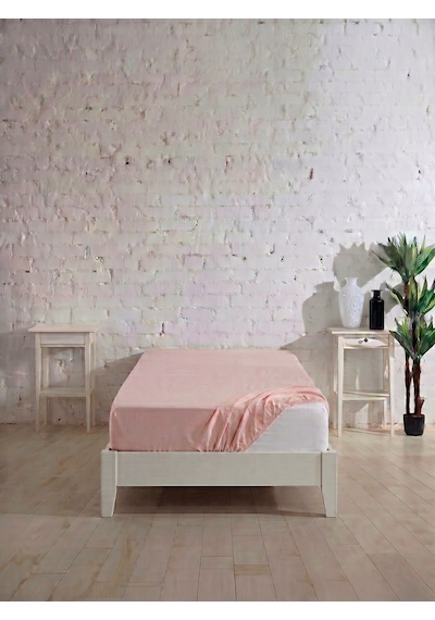 Tek Kişilik Pamuklu Lastikli Çarşaf, Ranforce Tek Kişilik Fitted Çarşaf 100x200+20 Cm Pudra