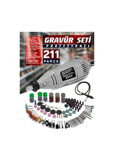 211PCS 450 Watt 6 Kademe Devir Ayarlı PVC Çantalı Hobi Gravür Set