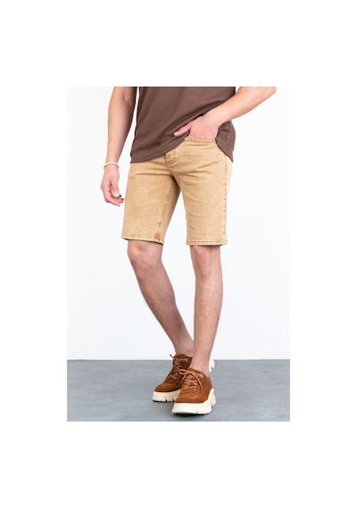 HLT Jeans Erkek Bej Melanj Slim Kesim Comfort Likralı Denim Esnek Jeans Kot Şort Thomas-Desert 001