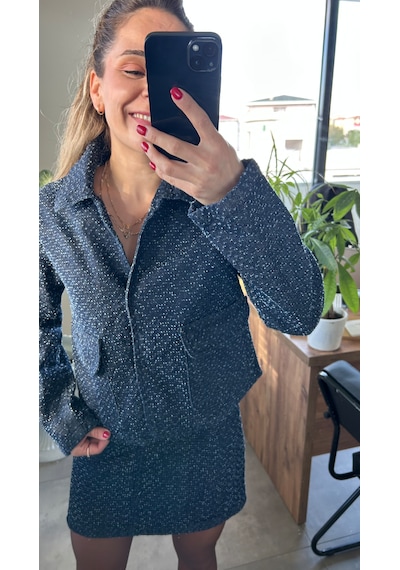 Denim Ceket Etek Takım Lacivert