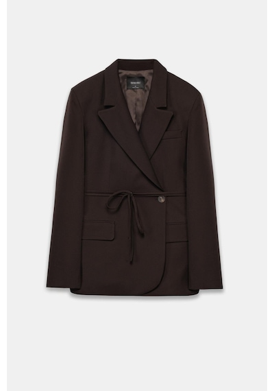 Kadın Acı Kahve Bağcıklı Dokuma Blazer Acı Kahve