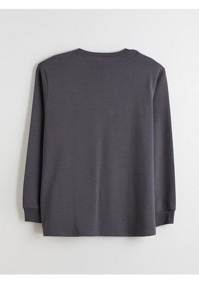 Lcwaıkıkı Classic Antrasit Büyük Beden Bisiklet Yaka Baskılı Erkek Sweatshirt