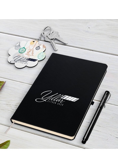 Kişiye Özel Yılbaşı Mutlu Yıllar Siyah Defter Kalem ve Anahtarlık N11.1203 Siyah