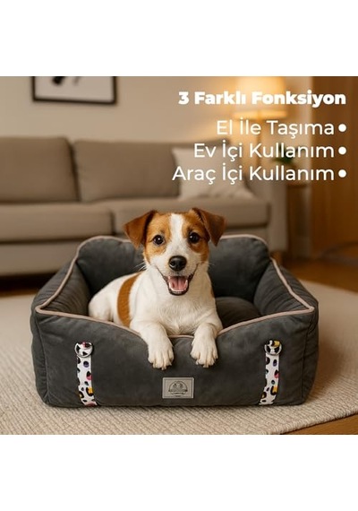 Pawgo, Premium Taşınabilir Kedi Ve Köpek Araba Koltuğu, Tasma Klipsli, Ayarlanabilir Kayışlı Antrasit, 50x62x22