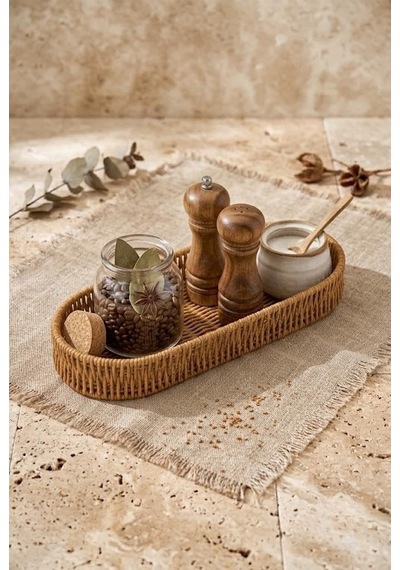 Rattan Oval Ekmek Sepeti 14x34x4.5 Cm - El Örmesi Hasır Baharatlık Ve Mutfak Organizeri Çok Renkli
