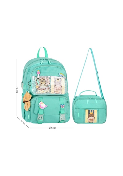 Waddell Kawaii Kore Tarzı Aksesuarlı İlkokul Sırt Ve Beslenme Çantası Su Yeşili 25001 Yeşil