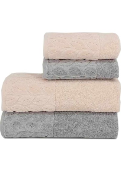 Romans Hazal 4Lü Banyo Havlu Takımı Gri/Pudra
