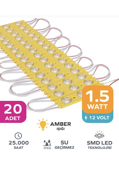 Point 3 Ledli Parmak Led Modül 1.5w 2835 Smd Mercekli 12v-20 Adet Sarı