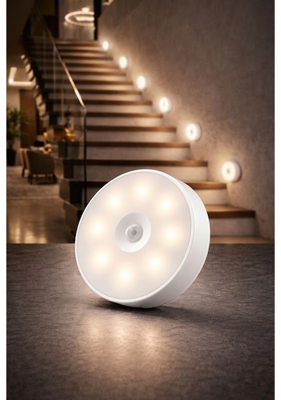 Pilli Sensörlü Led Gece Lambası Kablosuz Mıknatıslı Merdiven Dolap İçi Aydınlatma Lambası 00106 Sarı