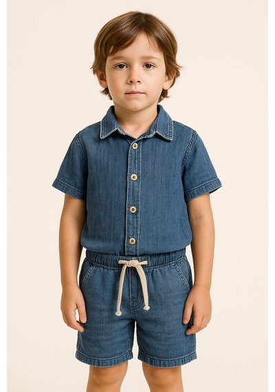 Nanica Kids Erkek Çocuk Müslin Uzun Kollu Gömlek Nc-126108 Mavi