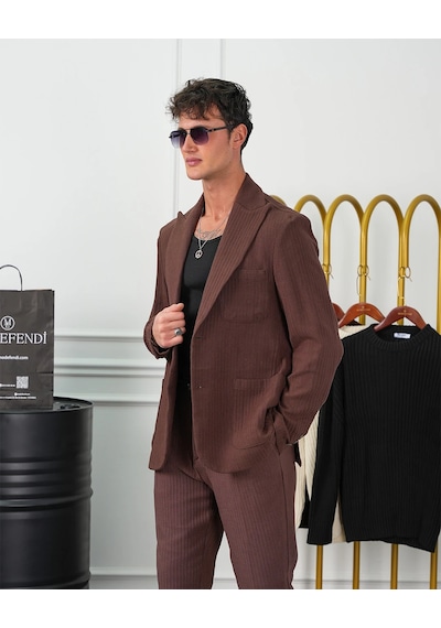 Modefendi %100 Pamuk Keten Modern Fit Örgü Kemer Detaylı Keten Takım Elbise Kahverengi Modefendi %100 Pamuk Keten Modern Fit Örgü Kemer Detaylı Keten Takım Elbise Kahverengi