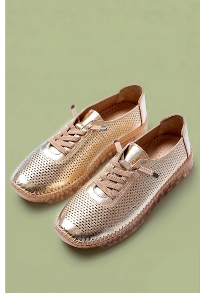 Analin Shoes Hakiki Deri Kadın Casual Ayakkabı Altın