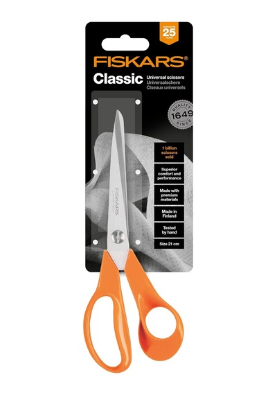 Fiskars El Sanatları, Dikiş Ve Ofis İşleri İçin Evrensel Makas, Klasik, Uzunluk: 21 Cm, Sağ Elini Kullananlar İçin