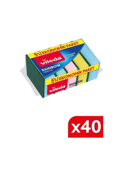 Vileda Rainbow Eko Bulaşık Süngeri 40 x 5 Adet Çok Renkli
