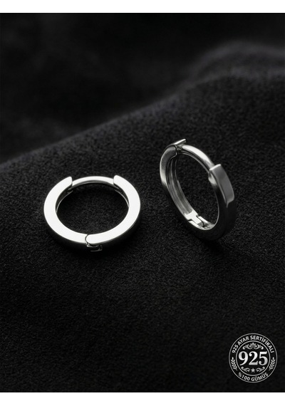 925 Ayar Gümüş Rodyum Kaplama Yuvarlak Unisex Halka Küpe - Çift 2x12mm