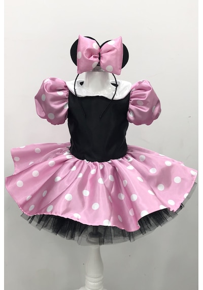 YAĞMUR KOStütüM Minnie Mouse Kız Çocuk Pembe Doğumgünü Elbisesi&Parti Kostümü Pembe
