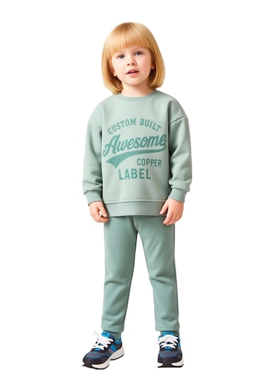 Ersefa Kız Çocuk Slogan Baskılı Polar Sweatshirt Ve Esnek Tayt İkili Tak Mint