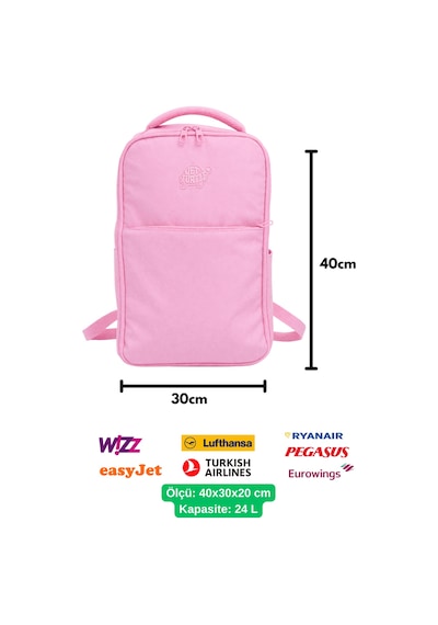 Jet Turtle Seyahat Sırt Çantası 40cm 40x25x15 Cm Pegasus, Wizz Air, Ryanair, El Valizi Koltuk Altı Valizi Pembe