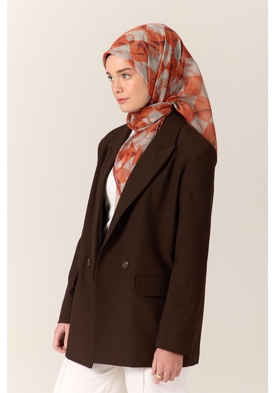 Silk Home İnce Pamuk Soft Eşarp Turuncu-mürdüm Desenli Kaymaz Dokulu Tok Duruşlu 90x90 Çok Renkli