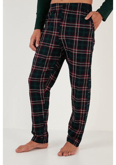 Buratti  Ekoseli Cepli Beli Lastikli % 100 Pamuk Regular Fit Erkek Pijama Takımı 6572001 Yeşil