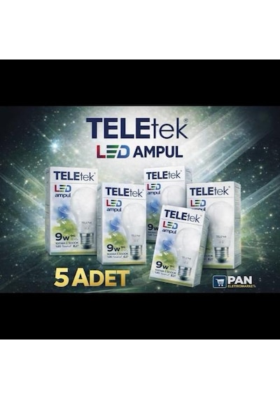 Teletek Led Ampul 9w 5 Li Set 100w Eşdeğer 6500k Beyaz Işık %85 Tasarruf E27 Duy Teletek 1