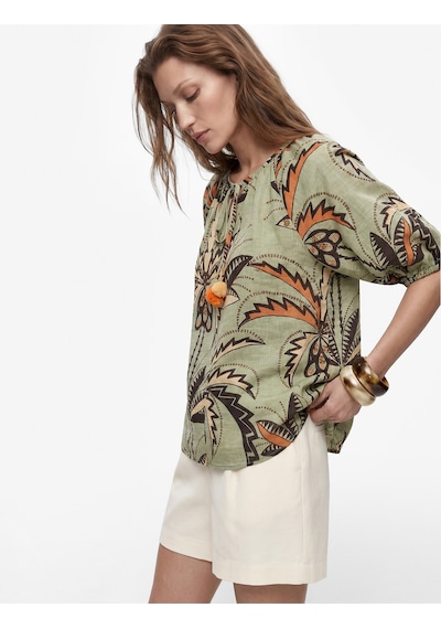 Koton Viskon Bağcıklı Yuvarlak Yaka Karpuz Kollu Floral Oversize Bluz Yeşil Desenli 6sak60215ew Koton Viskon Bağcıklı Yuvarlak Yaka Karpuz Kollu Floral Oversize Bluz Yeşil Desenli 6sak60215ew
