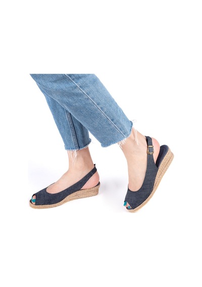 Star Tombis Gerçek Elişi Özel Imalat Elişi Günlük Rahat 3cm Bantlı Sandalet Handmade Mavi