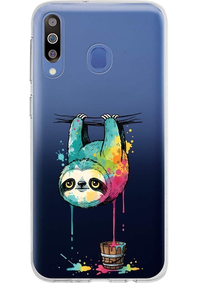 Samsung Galaxy M30 İle Uyumlu Splash Tembel Hayvan Tasarımlı Şeffaf Silikon Kılıf Şeffaf