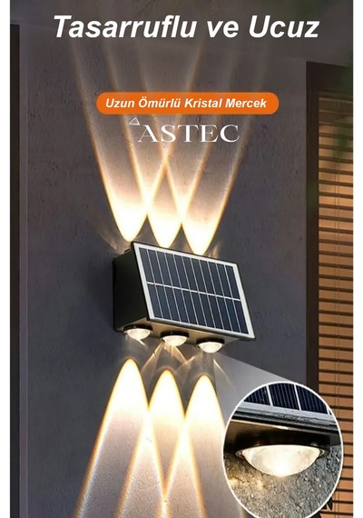 Astec Gün Işığı 20 Watt Solar Bahçe Led Aydınlatma Güneş Enerjili Otomatik Yanar 8 Led Bahçe Aplik
