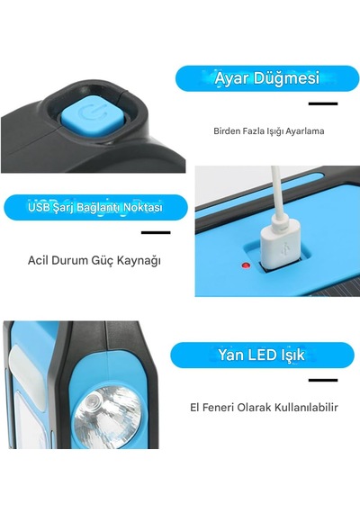 Güneş Enerjili Kamp Lambası Su Geçirmez Acil El Feneri Led Işık