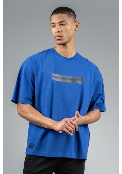 Maraton Sportswear Oversize Erkek Bisiklet Yaka Kısa Kol Basic Saks T-shirt 22749-saks