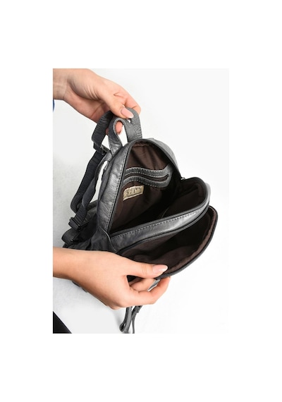 Baginn Y.s.deri Mini Boy Kadın Sırt Çantası Vegan Deri Bayan Sırt Çantası 27 20 Cm Yumuşak Doku Çok Cepli Gri