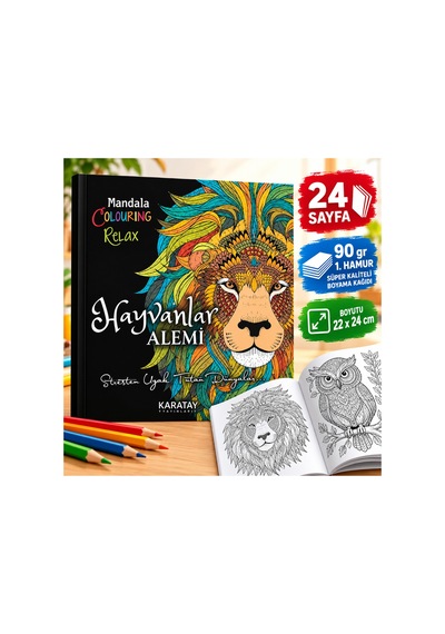 Mandala Hayvanlar Alemi Boyama Kitabı 24 Sayfa 22x24 Cm 90 Gr 1. Hamur Kaliteli Boyama Kağıdı