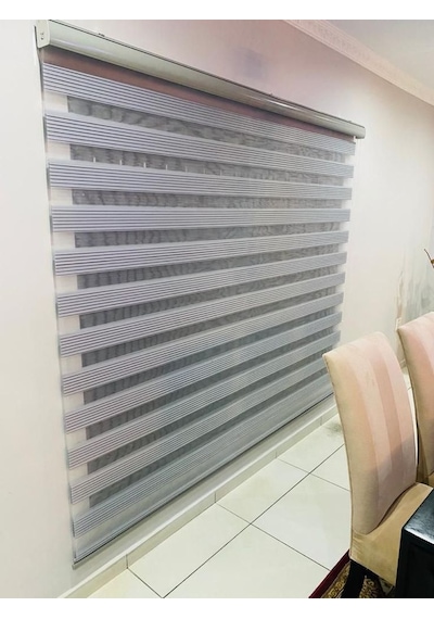 Perdecizade Enxboy Gri Geçişli Pilise Zebra Stor Perde-mutfak-salon-ofis Perde Beyaz