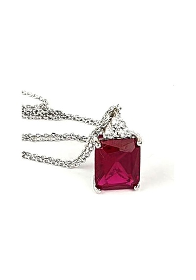 Sky Diamond Red Creative Rubies 925 Ayar Gümüş Lüks Baget Kolye